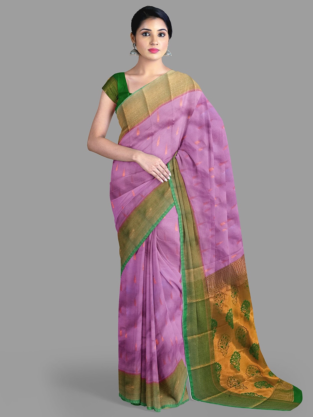 

The Chennai Silks Ethnic Motifs Woven Design Zari Kanjeevaram Saree, Lavender