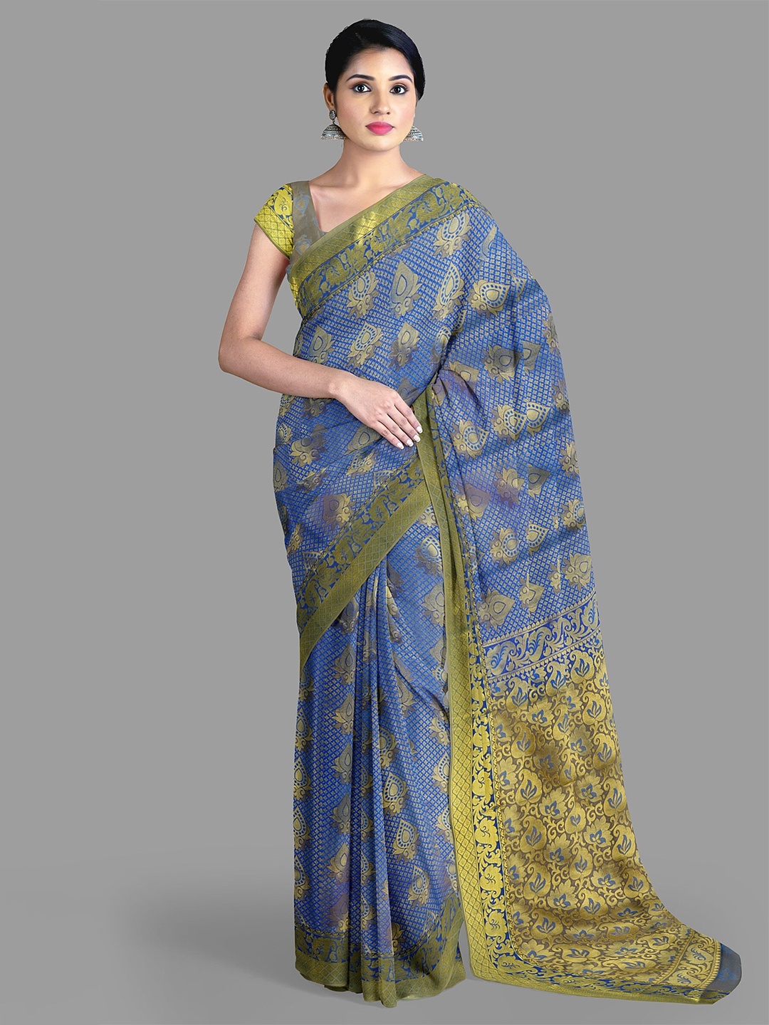 

The Chennai Silks Ethnic Motifs Zari Pure Silk Kanjeevaram Saree, Blue