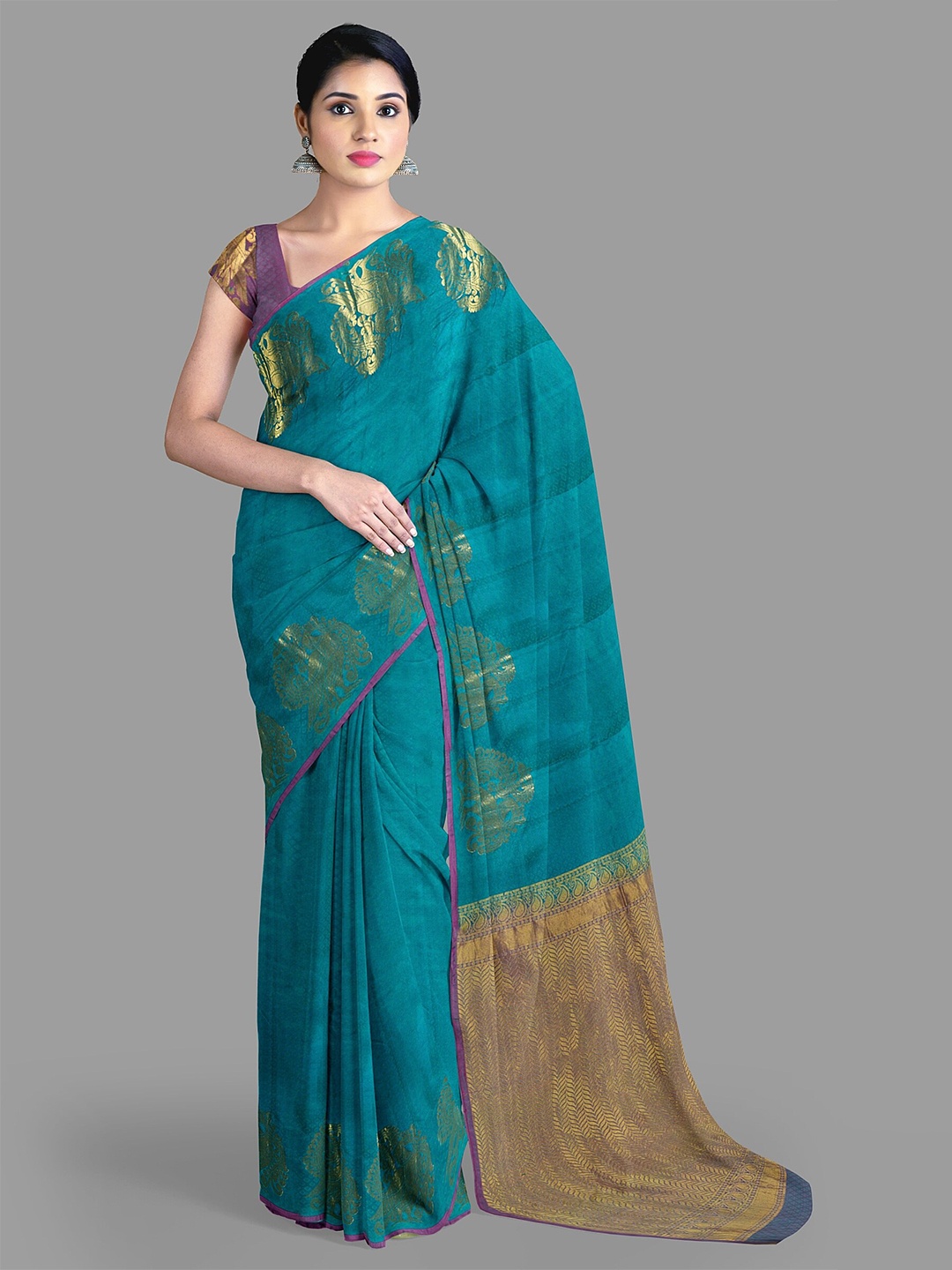 

The Chennai Silks Zari Pure Silk Kanjeevaram Saree, Blue