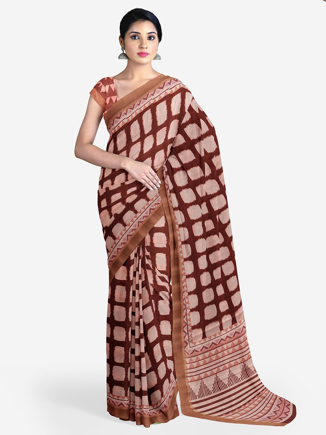 

The Chennai Silks Geometric Printed Cotton Saree, Brown