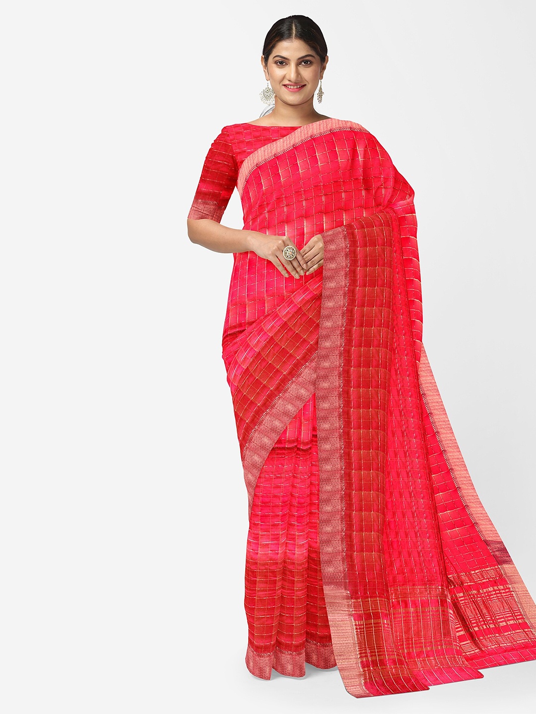 

The Chennai Silks Checked Zari Cotton Saree, Pink
