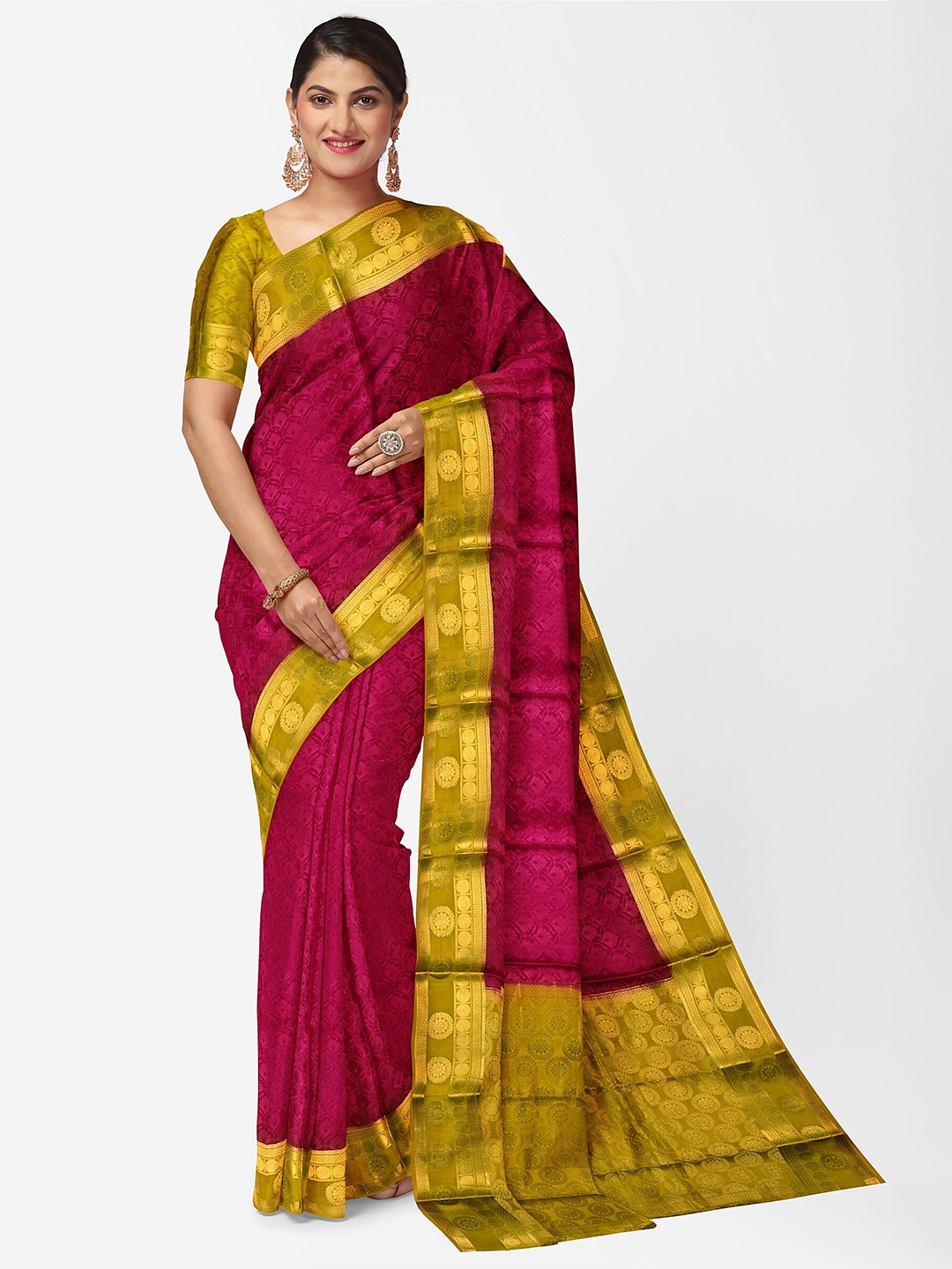 

The Chennai Silks Ethnic Motifs Woven Design Zari Pure Crepe Saree, Maroon