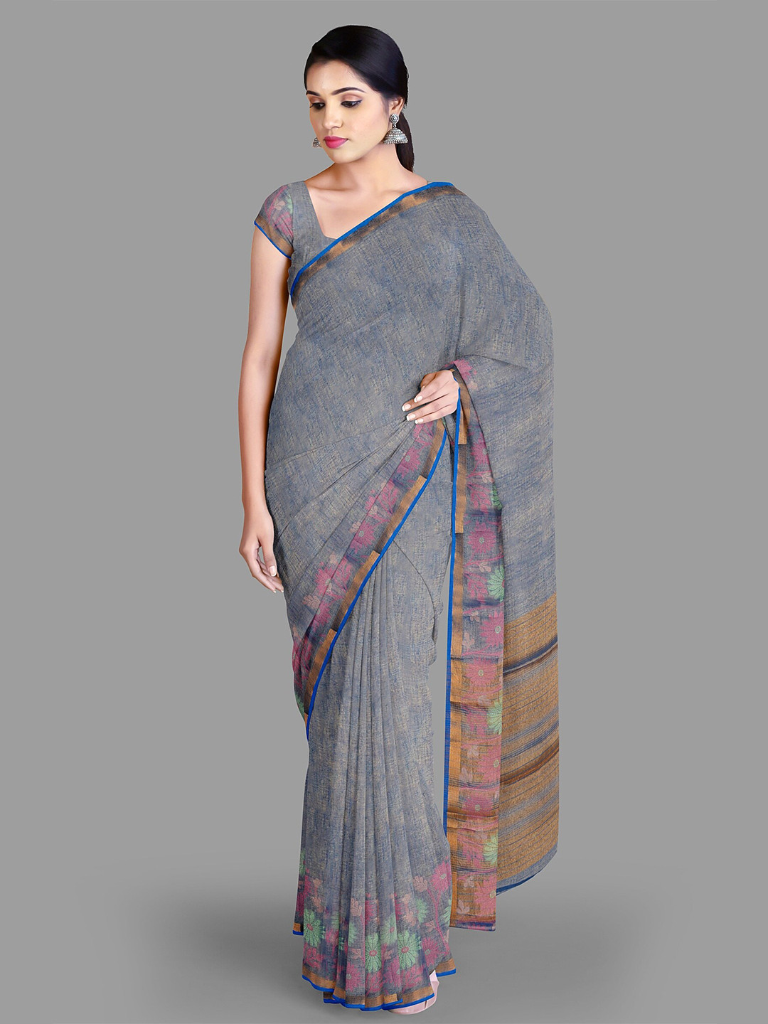 

The Chennai Silks Woven Design Zari Jute Cotton Saree, Blue