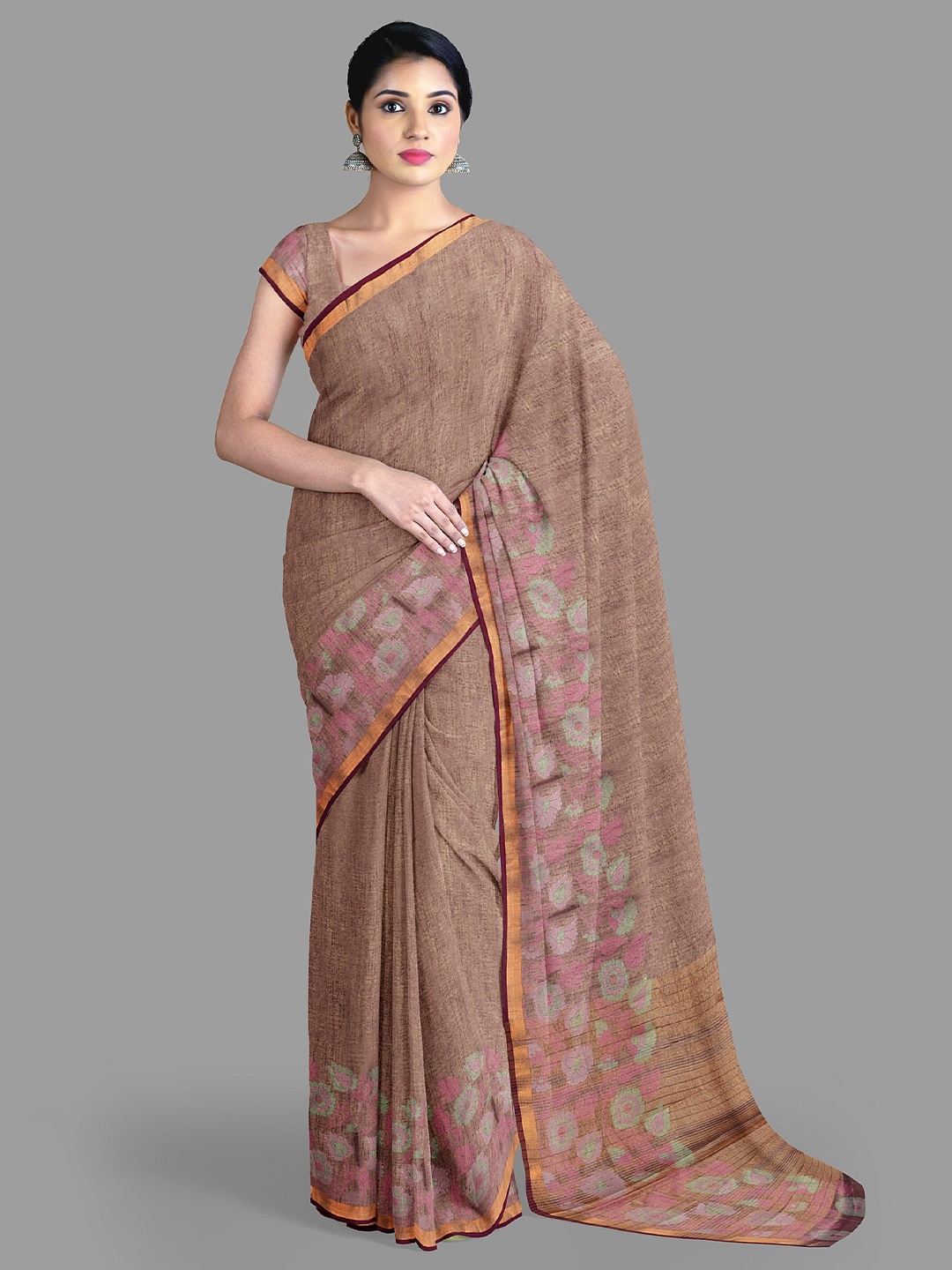 

The Chennai Silks Woven Design Zari Jute Cotton Saree, Brown