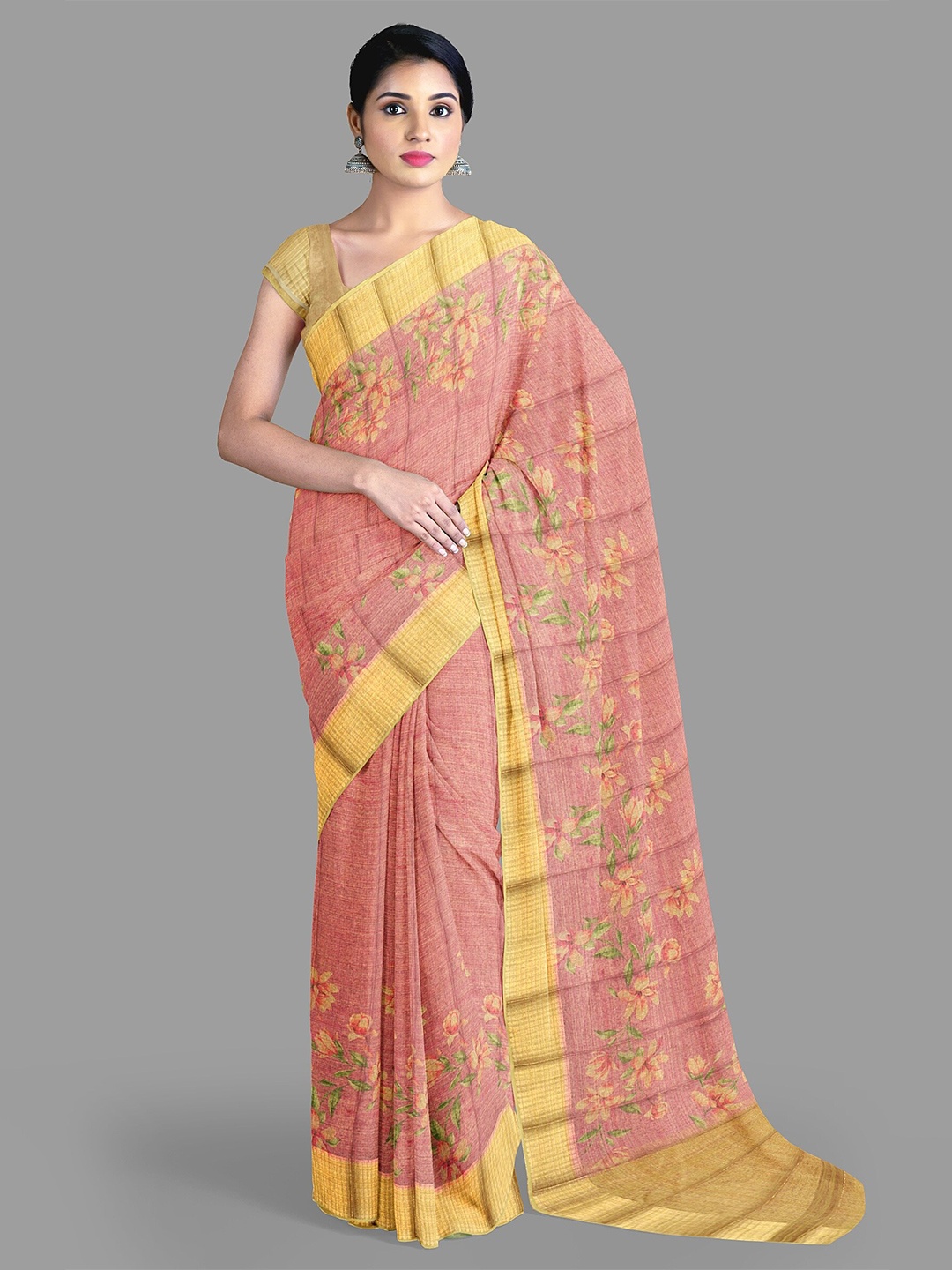 

The Chennai Silks Floral Zari Chanderi Saree, Pink