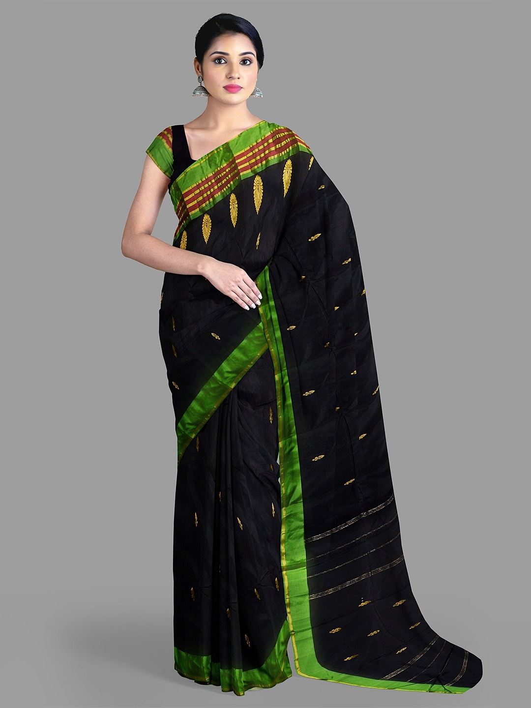 

The Chennai Silks Ethnic Motifs Zari Pure Silk Murshidabad silk Saree, Black