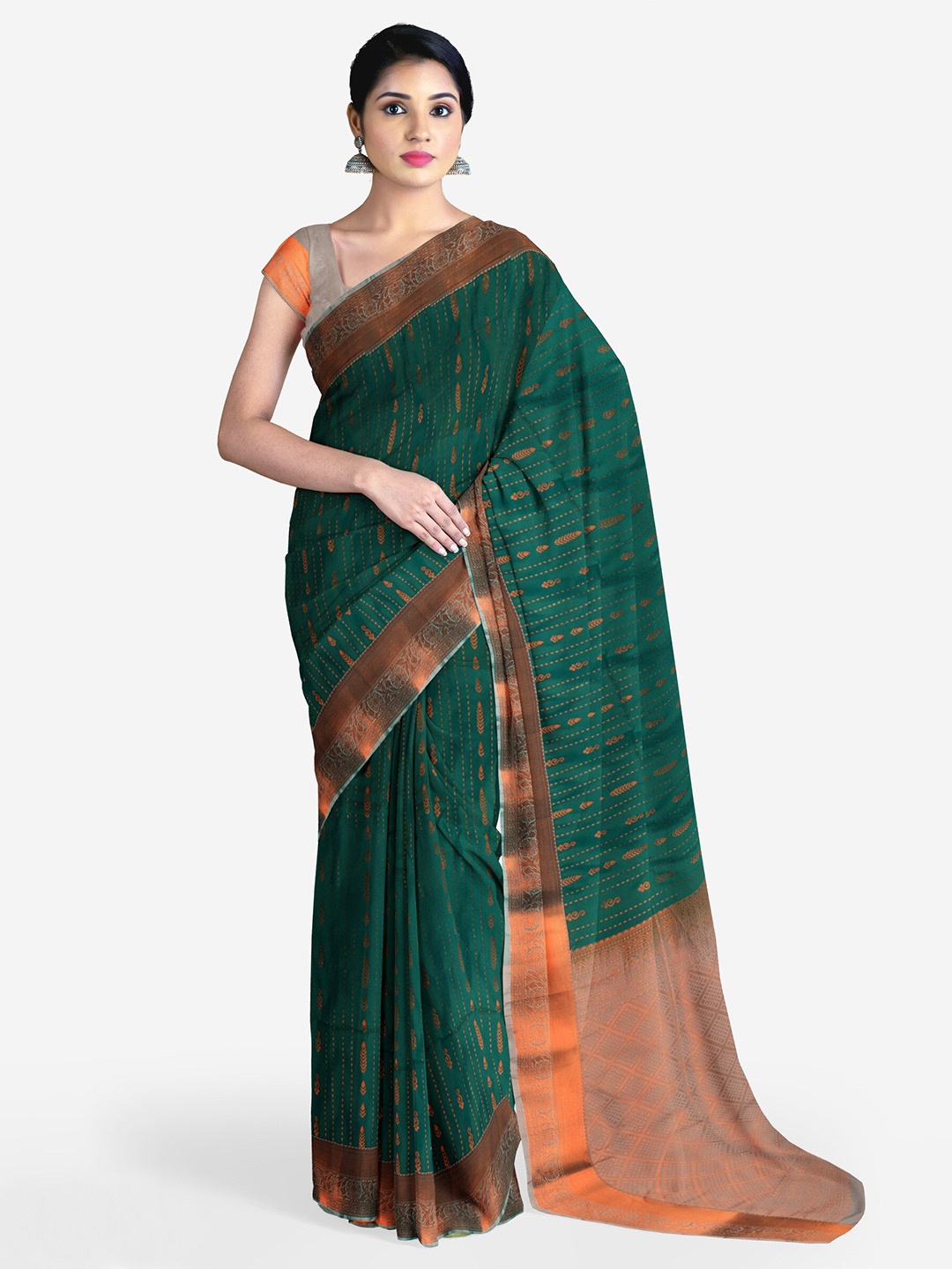

The Chennai Silks Ethnic Motifs Woven Design Zari Kanjeevaram Saree, Green