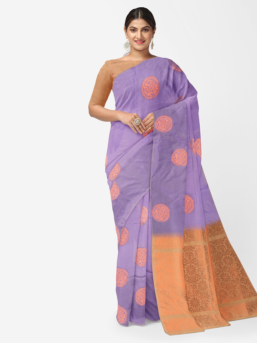 

The Chennai Silks Ethnic Motifs Woven Design Zari Kanjeevaram Saree, Lavender