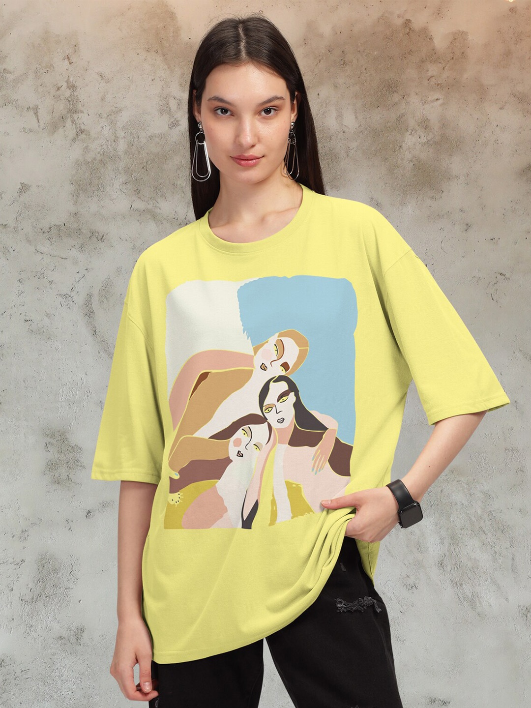 

HELLCAT Graphic Printed Round Neck Oversized T-shirt, Yellow