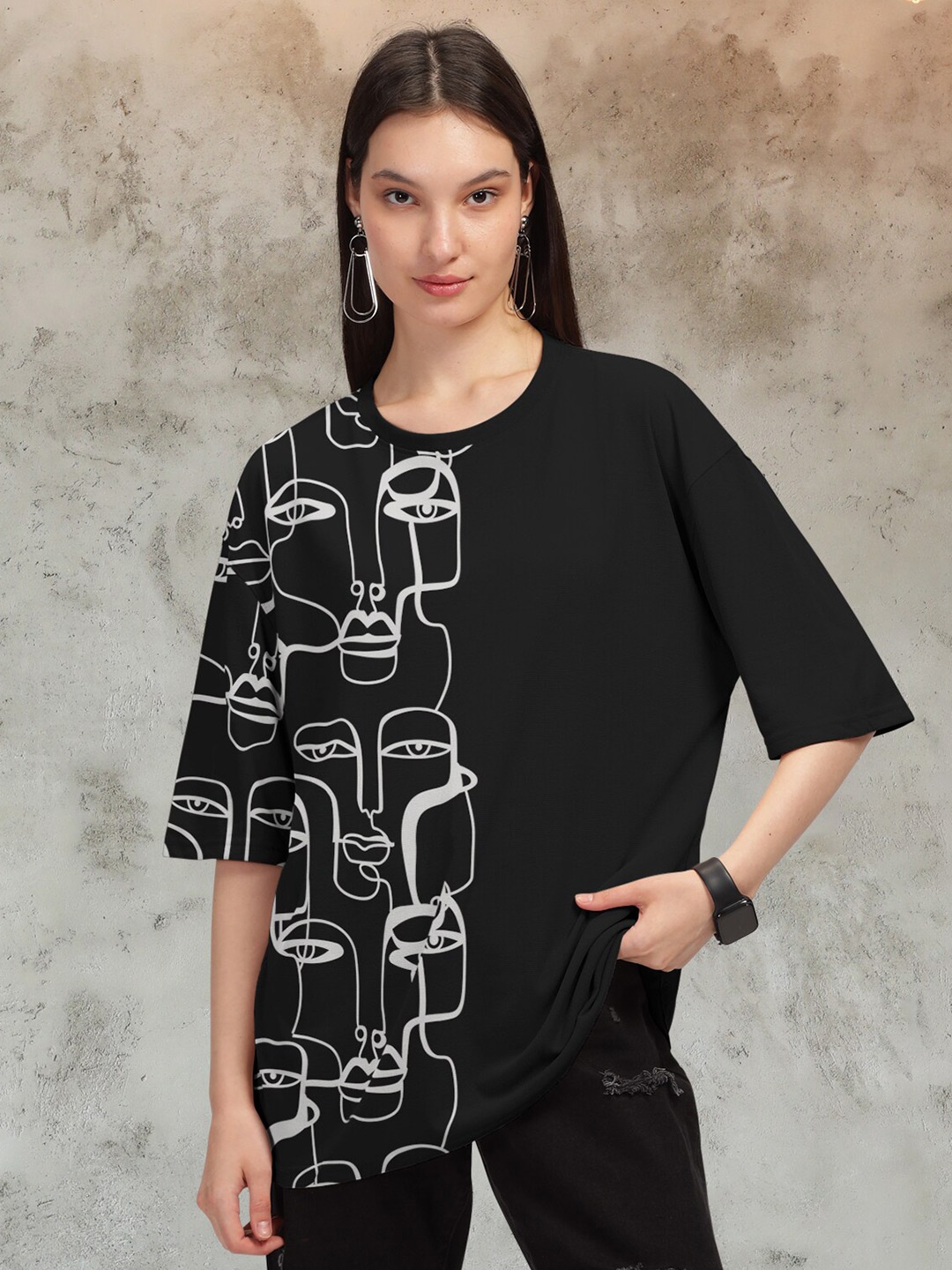 

HELLCAT Graphic Printed Round Neck Oversized T-shirt, Black