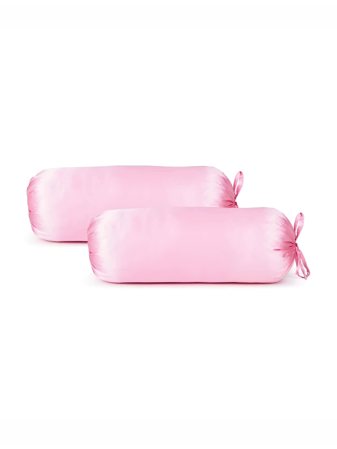 

First Row Pink 2 Pieces Glossy Cylindrical Satin Bolster Covers