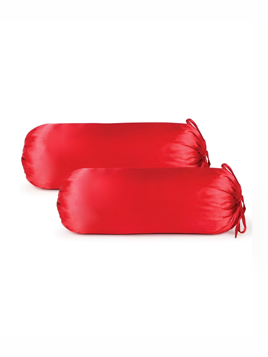 

First Row Red 2 Pieces Glossy Finish Cylindrical Satin Bolster Covers