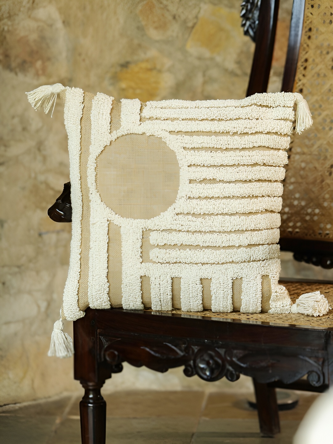 

SANSKRUTIHOMES Off White & Brown Embroidered Square Cushion Covers