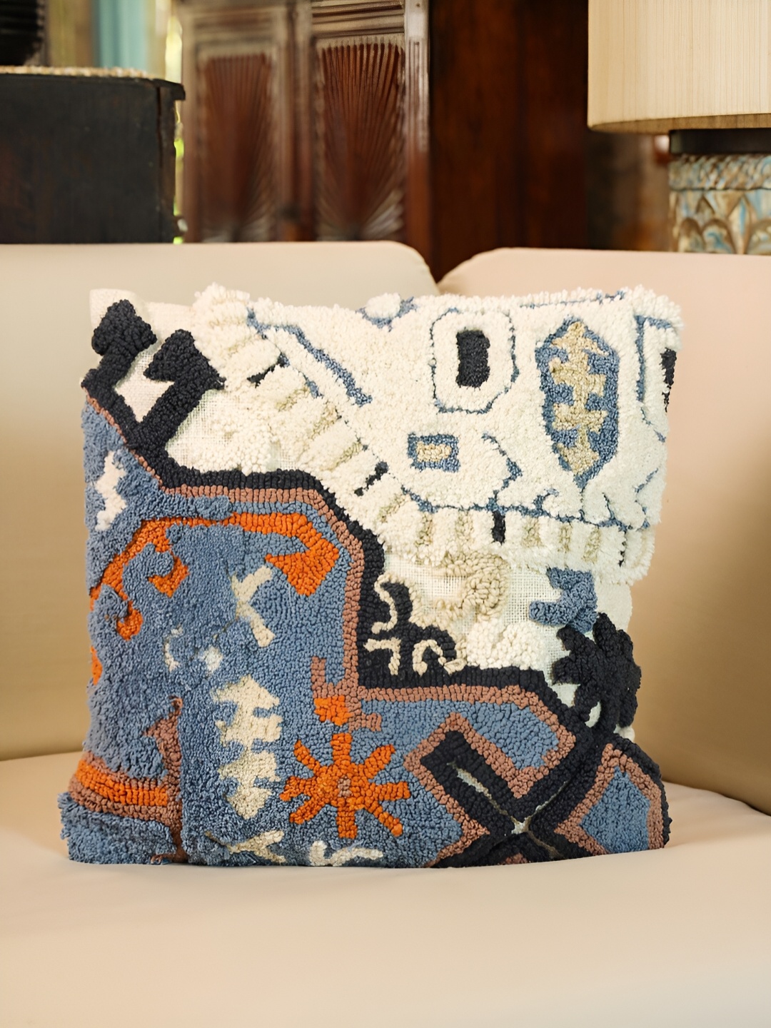 

SANSKRUTIHOMES Blue & White Embroidered Cotton Square Cushion Covers