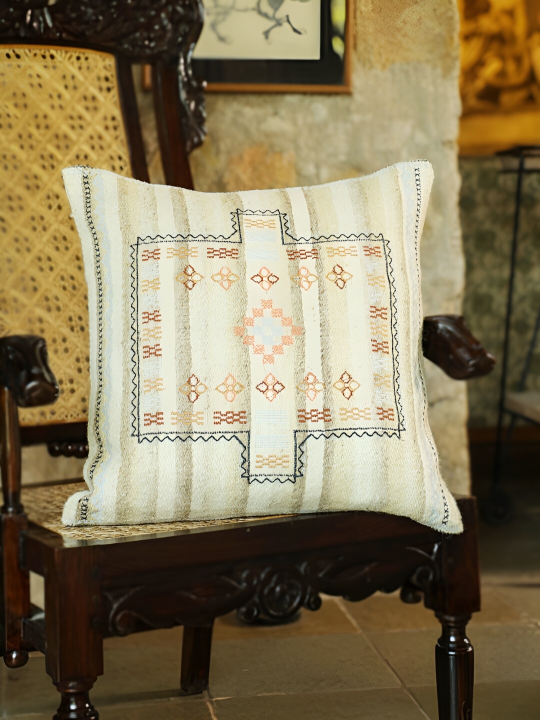 

SANSKRUTIHOMES Beige & Orange Geometric Square Cushion Covers