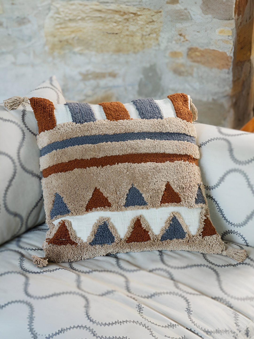 

SANSKRUTIHOMES Brown & White Embroidered Square Cushion Covers