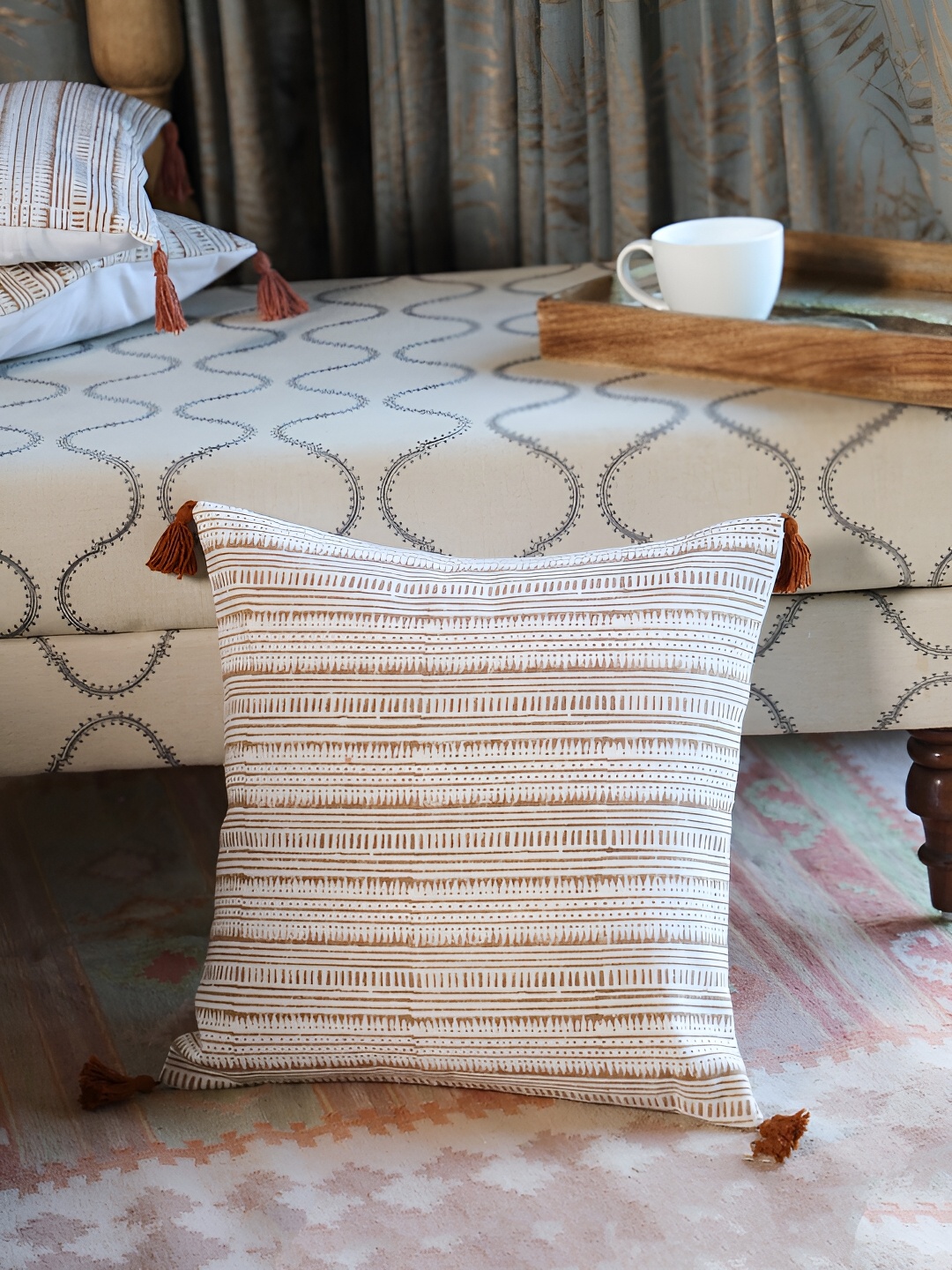 

SANSKRUTIHOMES Brown & White Striped Cotton Square Cushion Covers