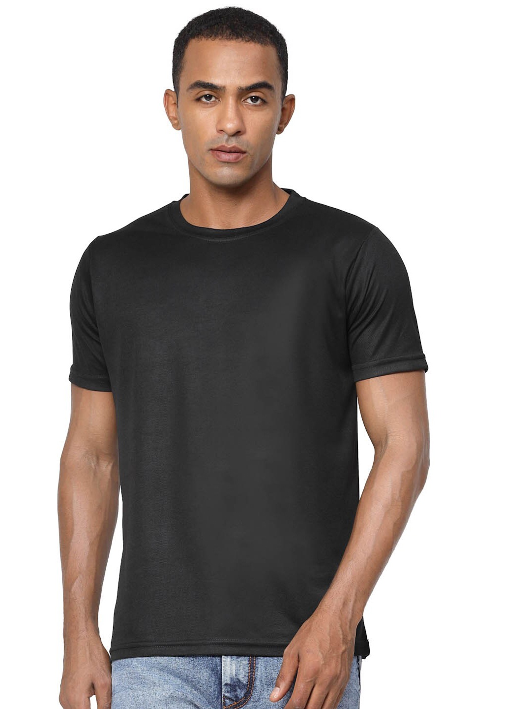 

FUNDOO Round Neck Slim Fit Short Sleeves Dri-FIT T-shirt, Black