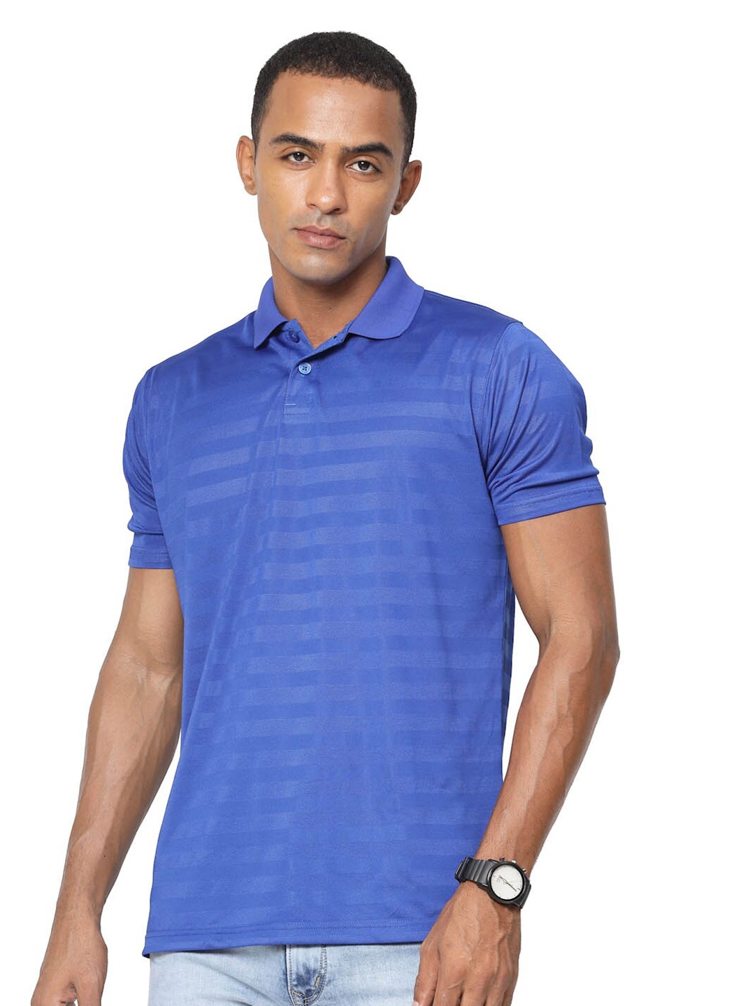 

FUNDOO Striped Dri-FIT Polo Collar Slim Fit Short Sleeves T-shirt, Blue