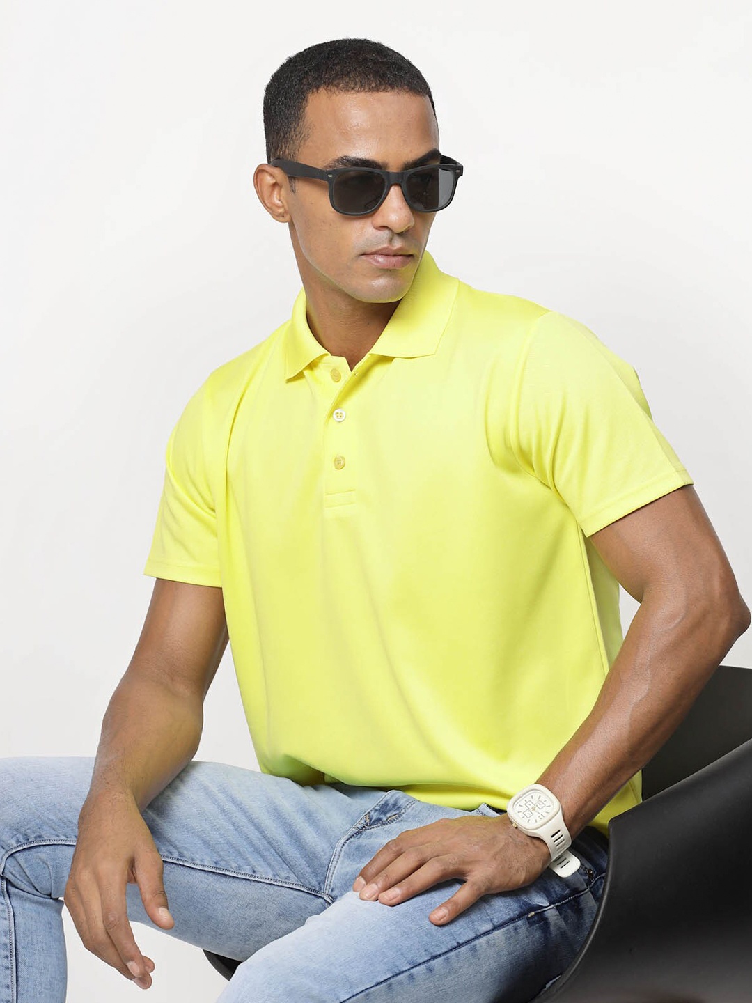 

FUNDOO Polo Collar Slim Fit Short Sleeves Dri-FIT T-shirt, Yellow