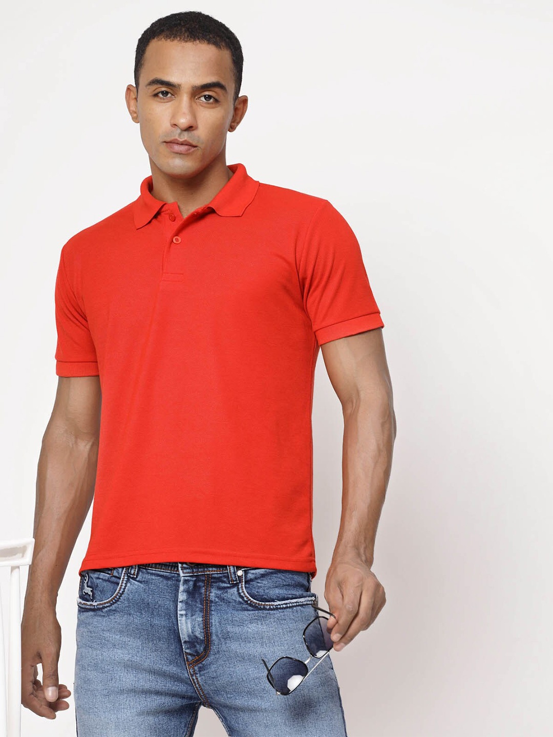 

FUNDOO Polo Collar Dri-FIT Half Sleeve Slim Fit T-shirt, Red