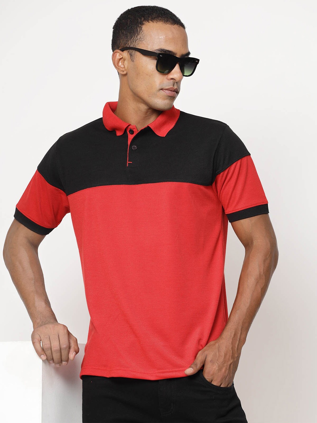 

FUNDOO Polo Collar Slim Fit Short Sleeves Dri-FIT T-shirt, Red
