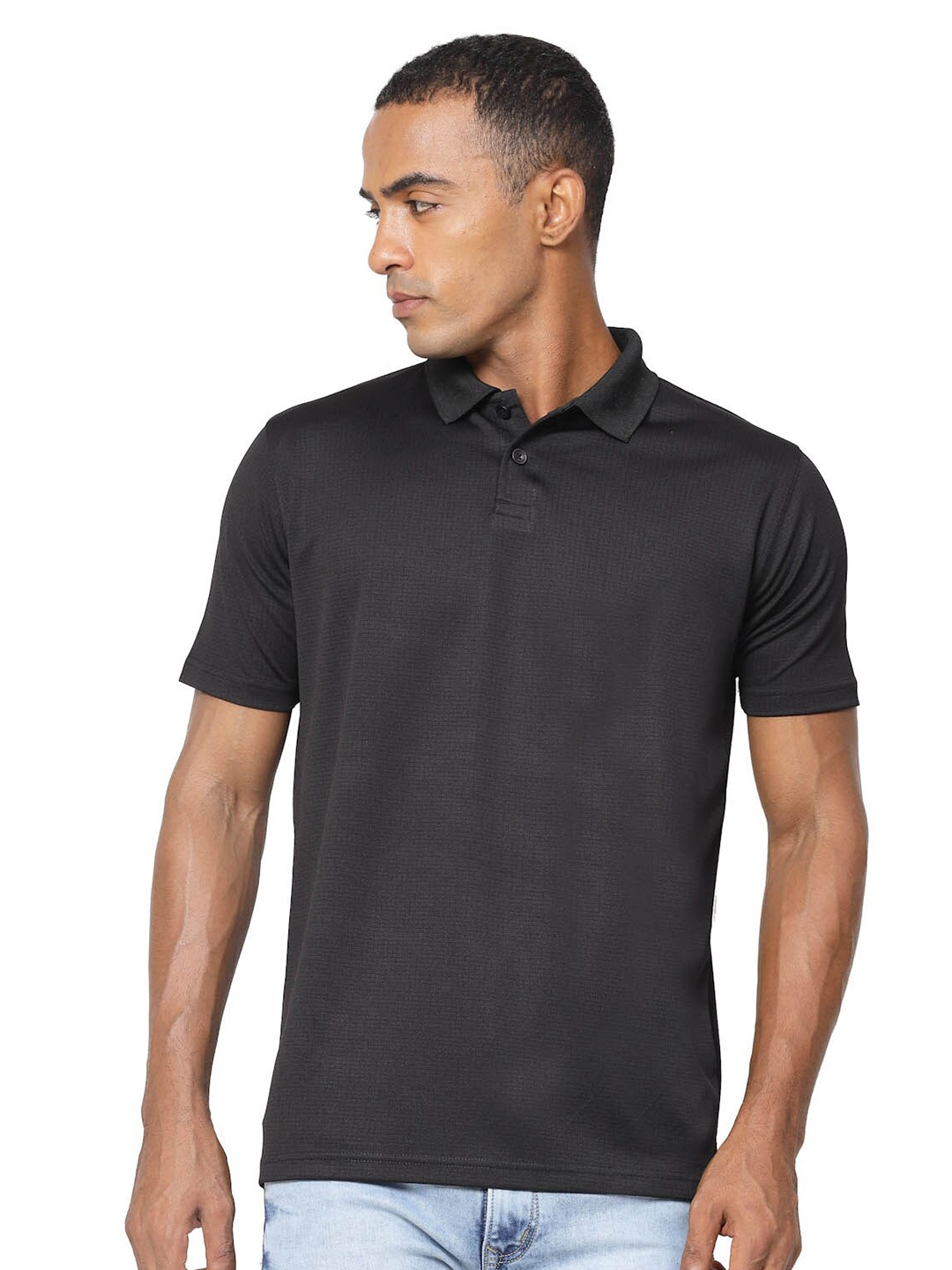 

FUNDOO Polo Collar Slim Fit Short Sleeves Dri-FIT T-shirt, Black