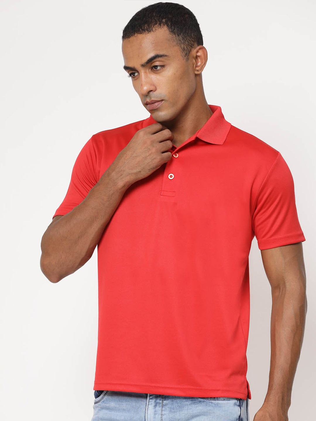 

FUNDOO Polo Collar Slim Fit Short Sleeves Dri-FIT T-shirt, Red