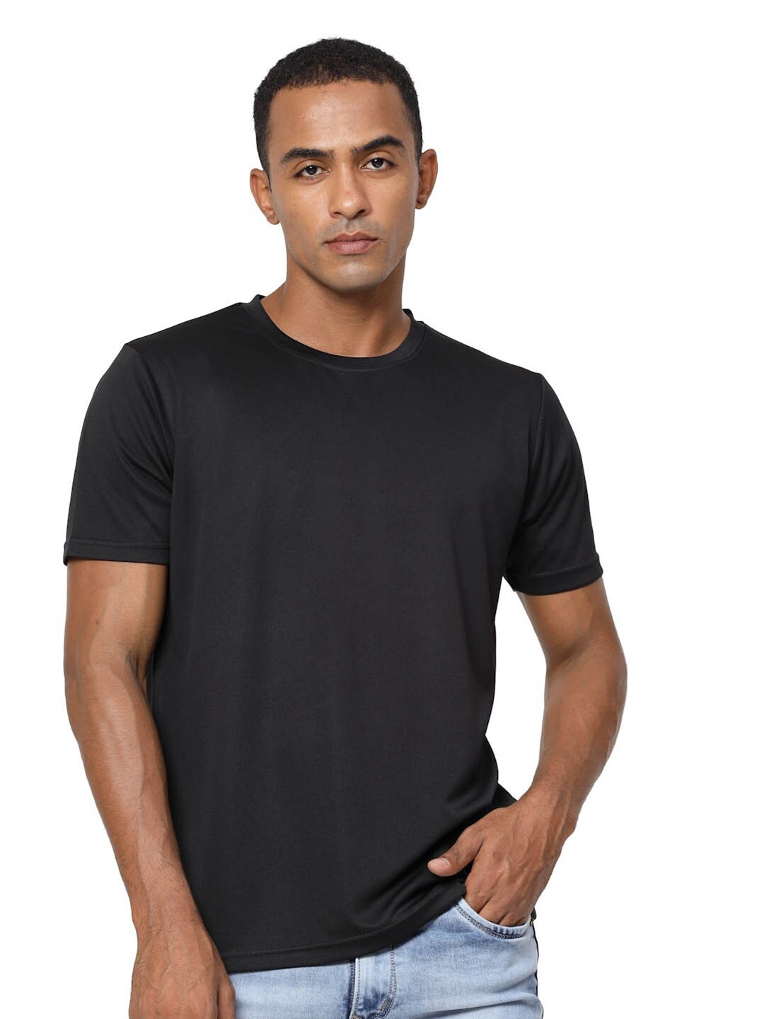 

FUNDOO Round Neck Slim Fit Short Sleeves Dri-FIT T-shirt, Black