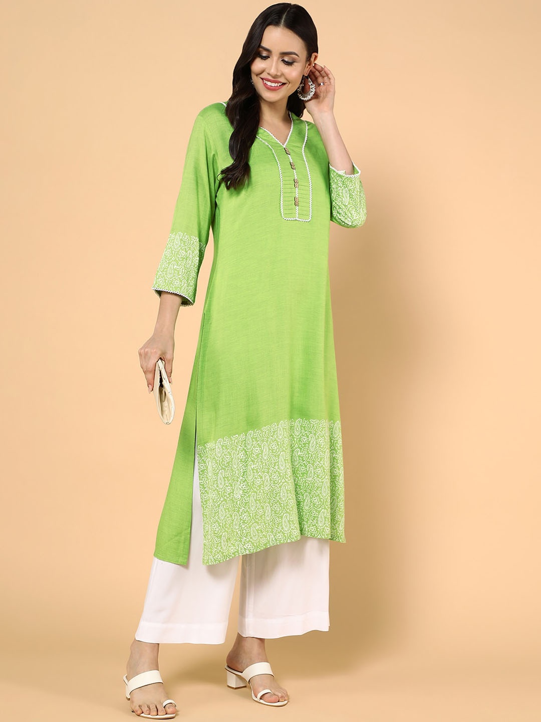 

KALINI Paisley Printed Straight Kurta, Green