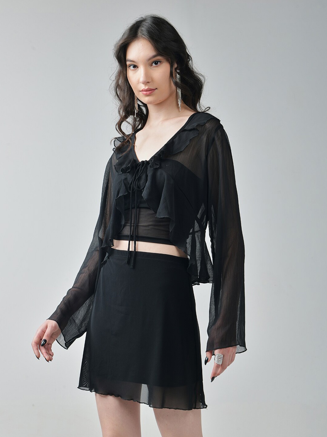 

IZF Shoulder Straps Top With Skirt & Shrug, Black