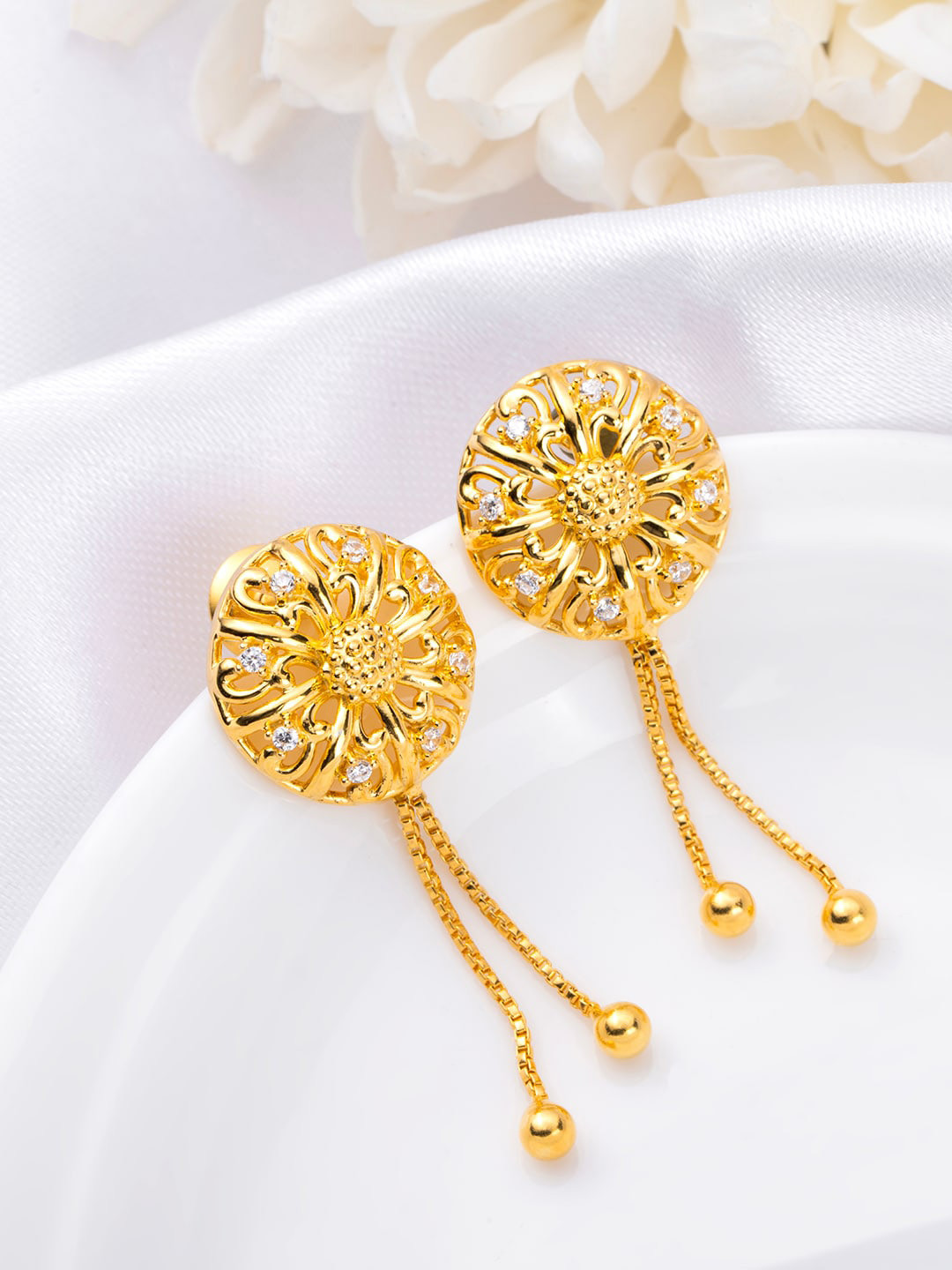 

Zavya Gold Plated 925 Pure Sterling Silver Cubic Zirconia Drop Earrings