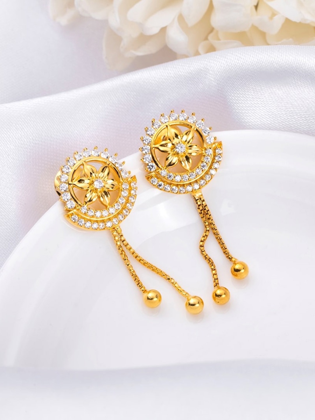 

Zavya Gold Plated 925 Pure Sterling Silver Cubic Zirconia Drop Earrings