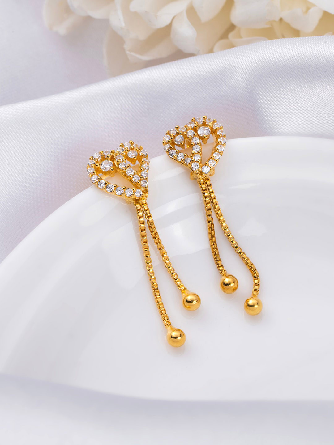 

Zavya Gold Plated 925 Pure Sterling Silver Cubic Zirconia Drop Earrings