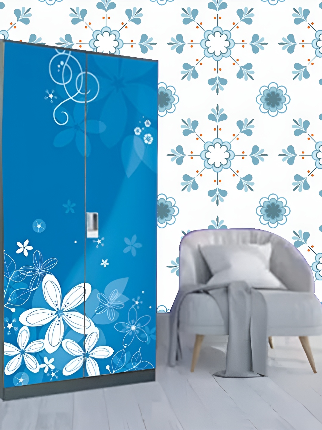 

KSHIRSA White & Blue Printed Self-Adhesive Laminated Wallpaper