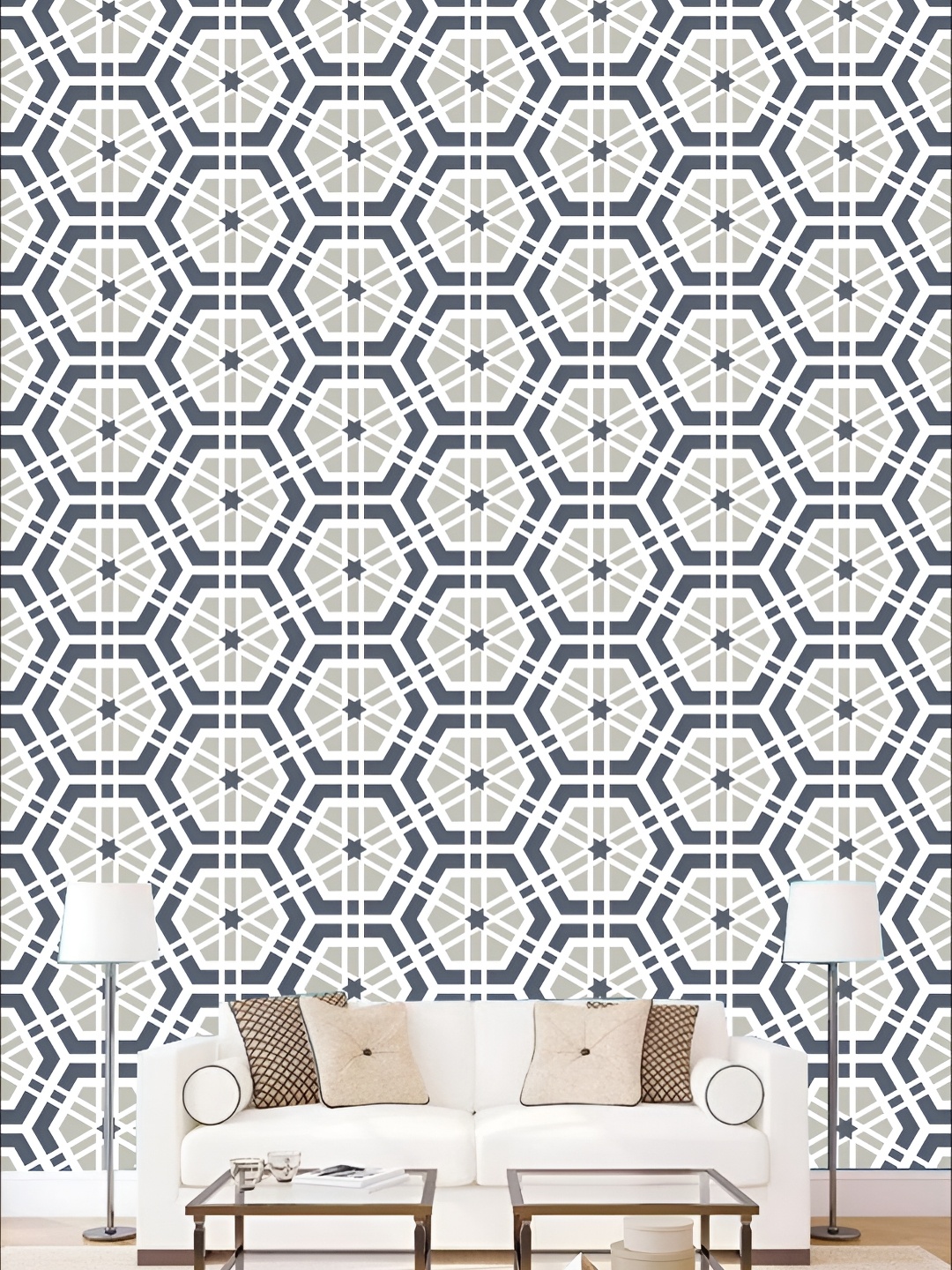 

KSHIRSA White & Grey Printed Self-Adhesive Laminated Wallpaper