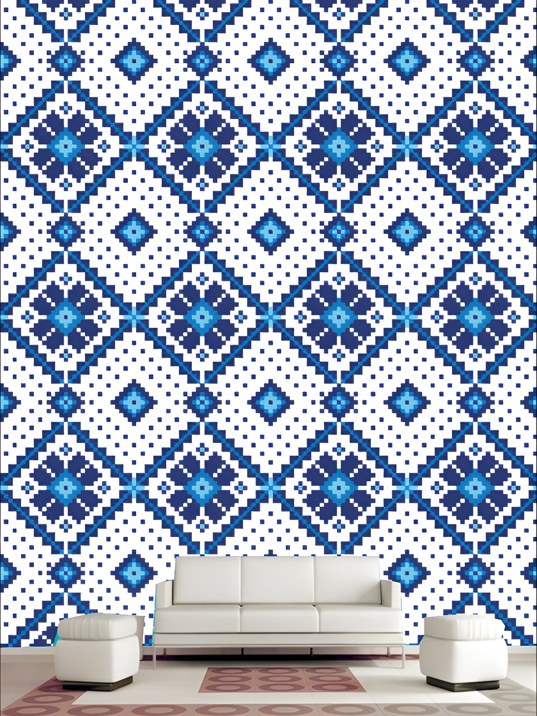 

KSHIRSA White & Blue Printed Self-Adhesive Laminated Wall Sticker