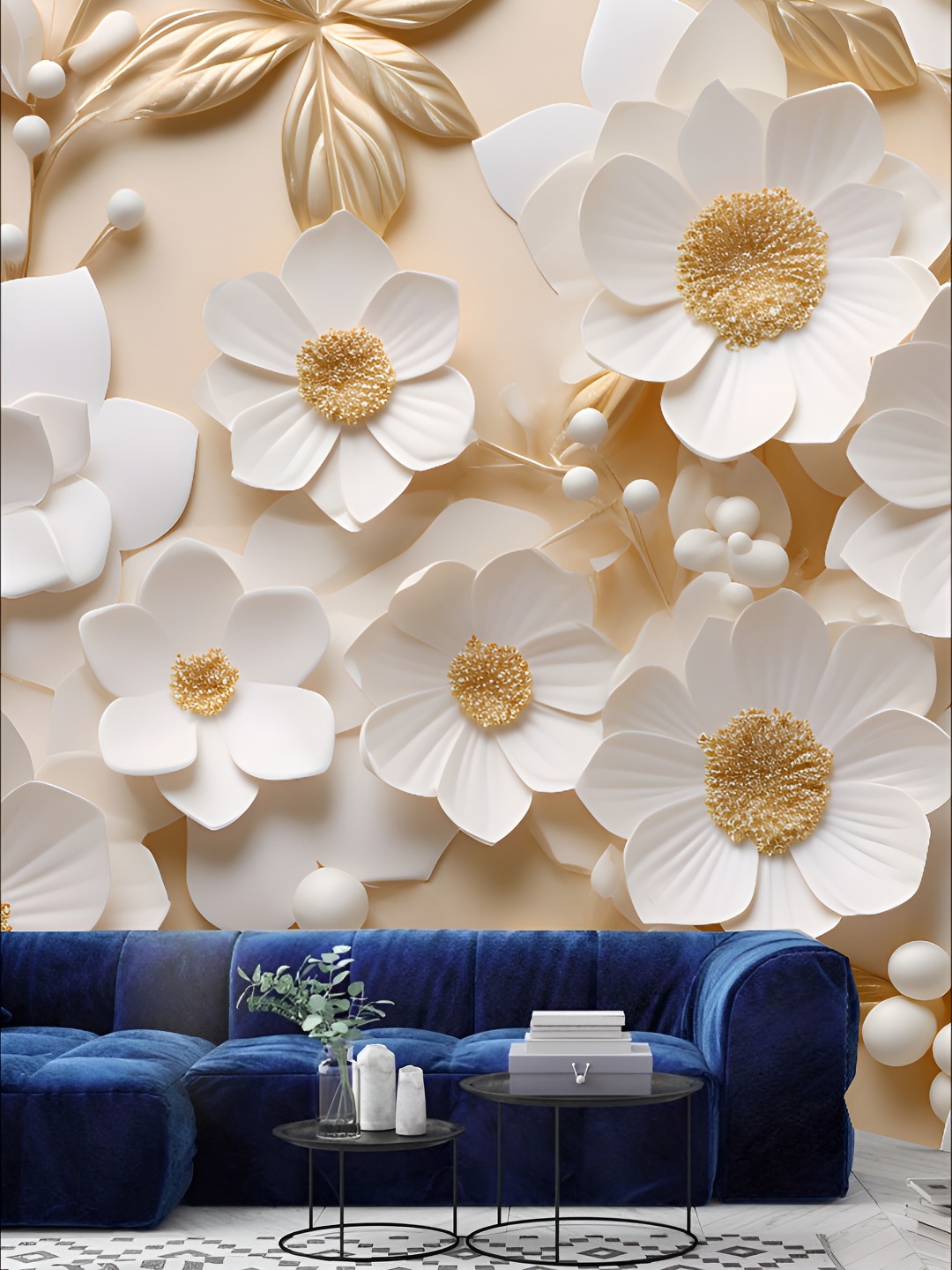 

KSHIRSA White & Beige Printed Self-Adhesive Laminated 3D Wall Sticker