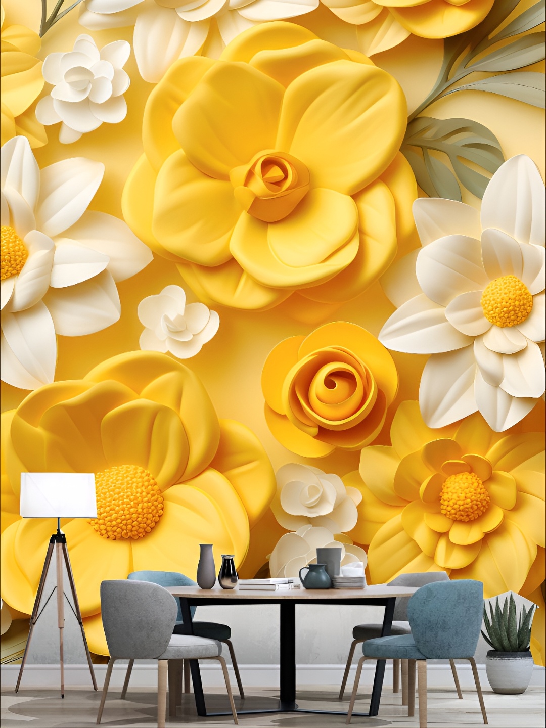 

KSHIRSA Yellow & White Printed Self-Adhesive Laminated Wallpaper
