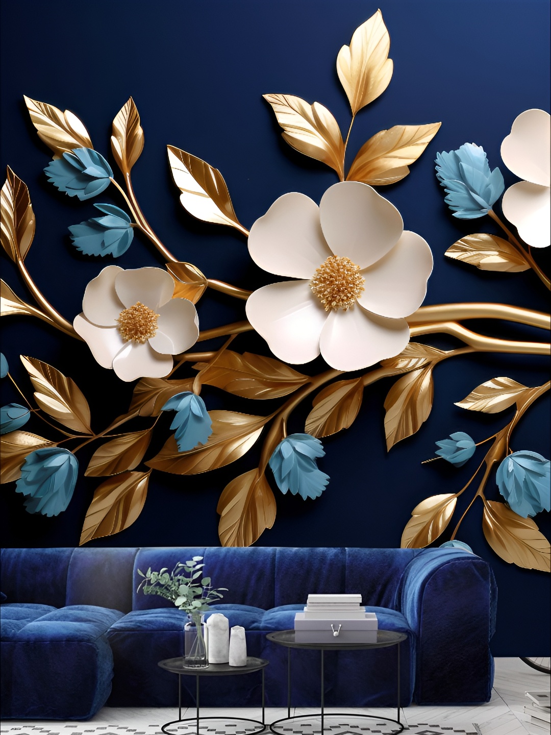 

KSHIRSA Blue & Brown Printed Self-Adhesive Laminated 3D Wall Sticker