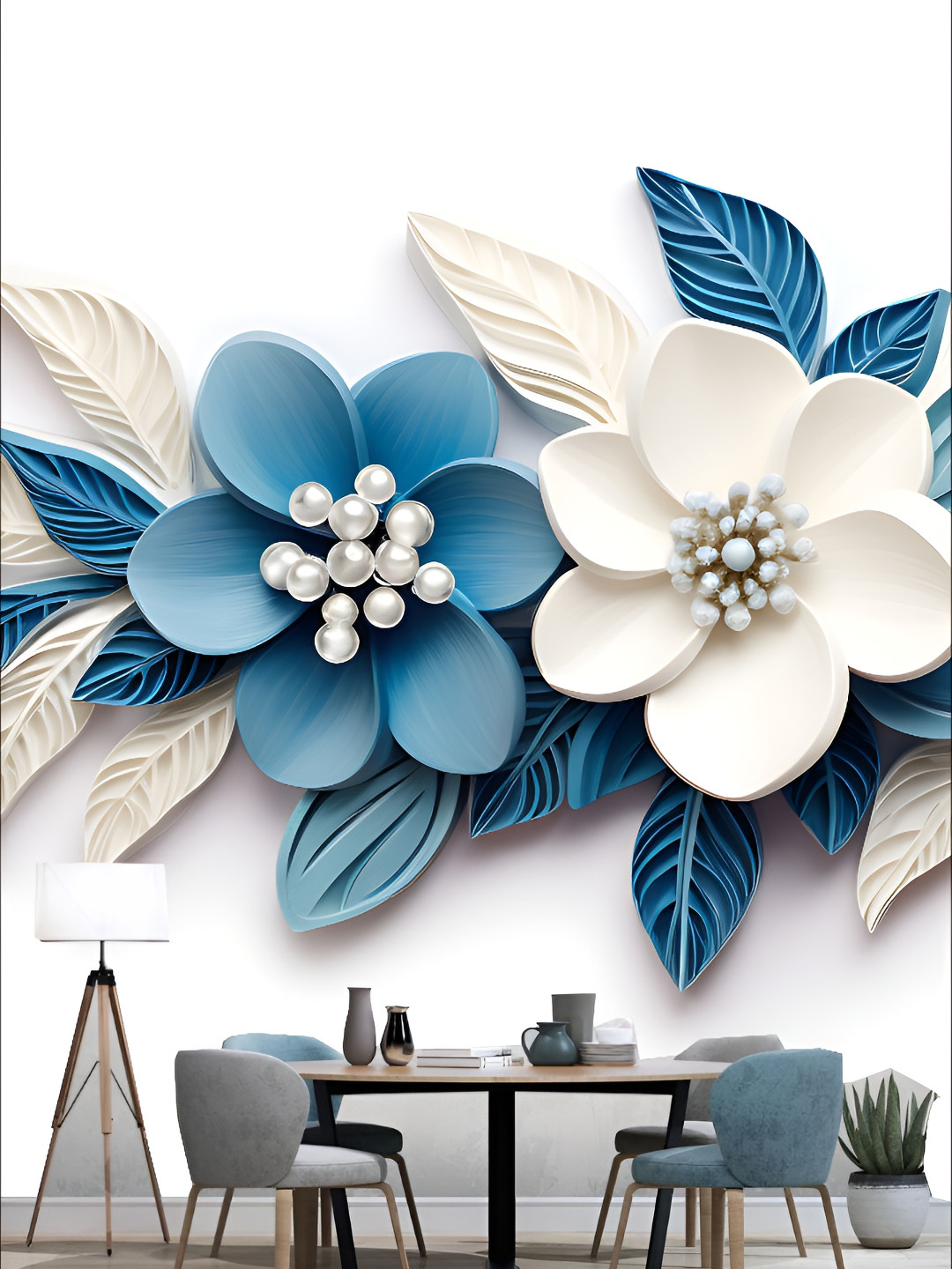 

KSHIRSA White & Blue Printed Self-Adhesive Laminated 3D Wall Sticker