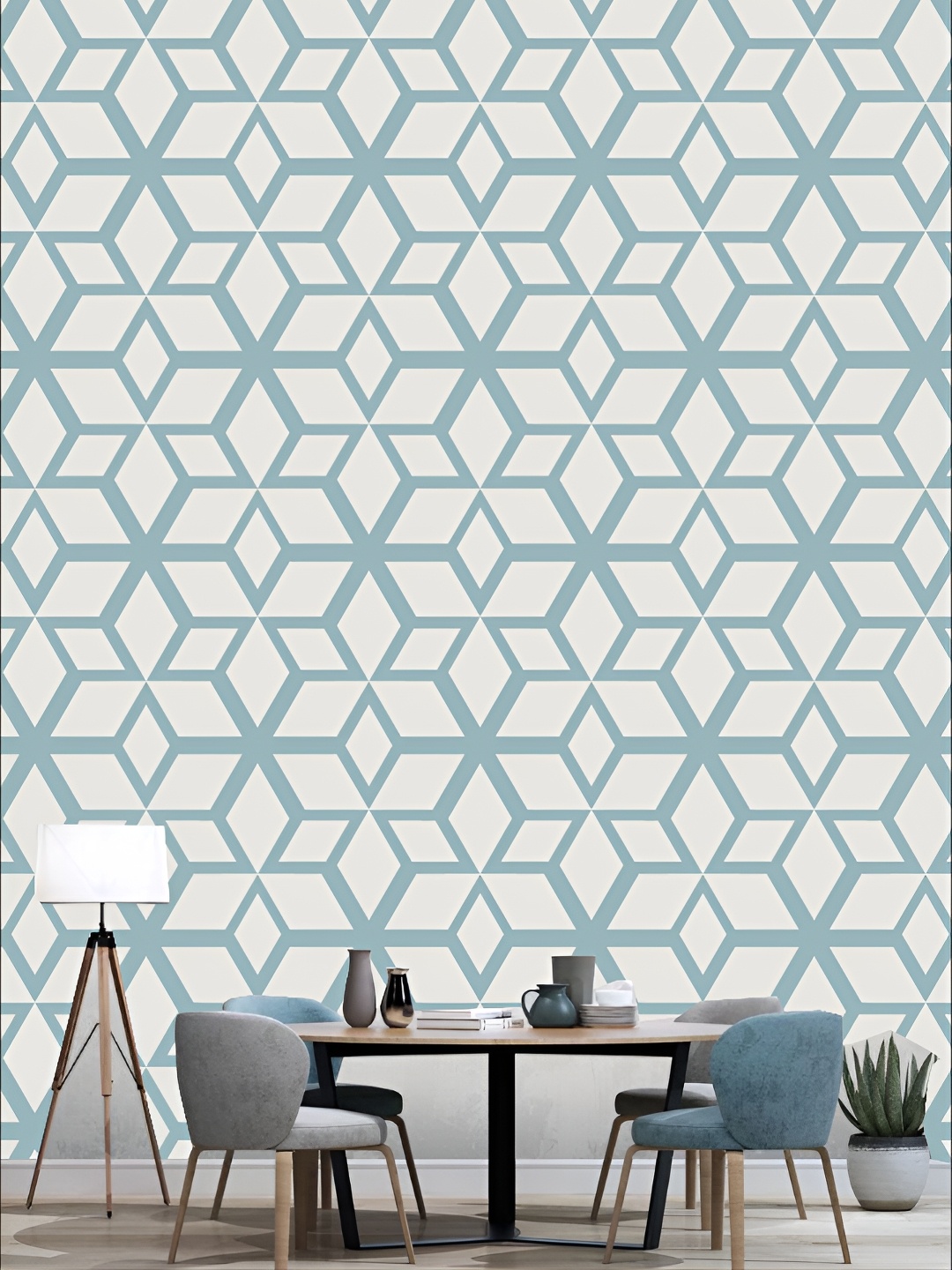 

KSHIRSA White & Blue Printed Self-Adhesive Laminated Wall Sticker