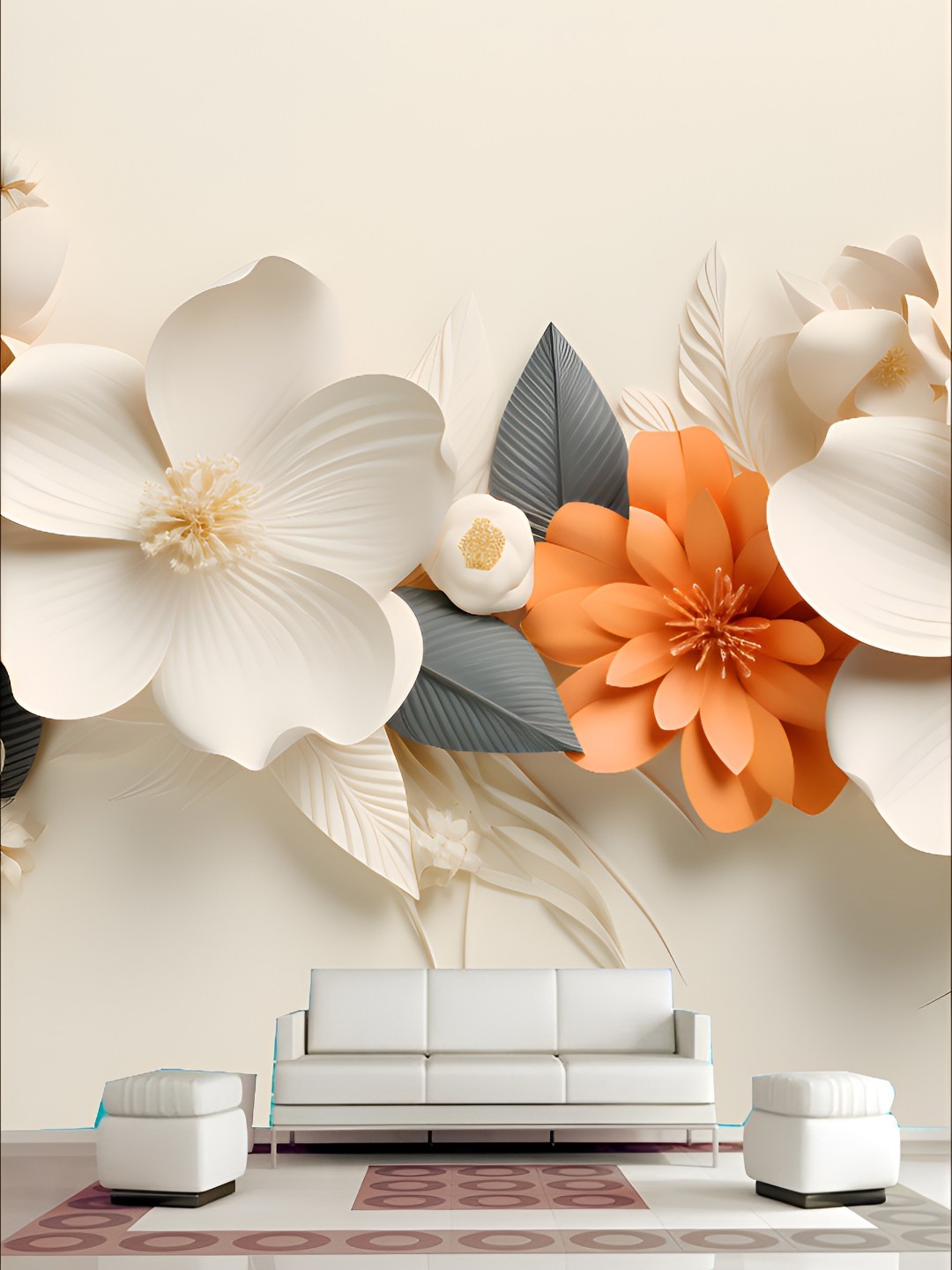 

KSHIRSA White & Orange Colored Printed Self-Adhesive Laminated Wallpaper