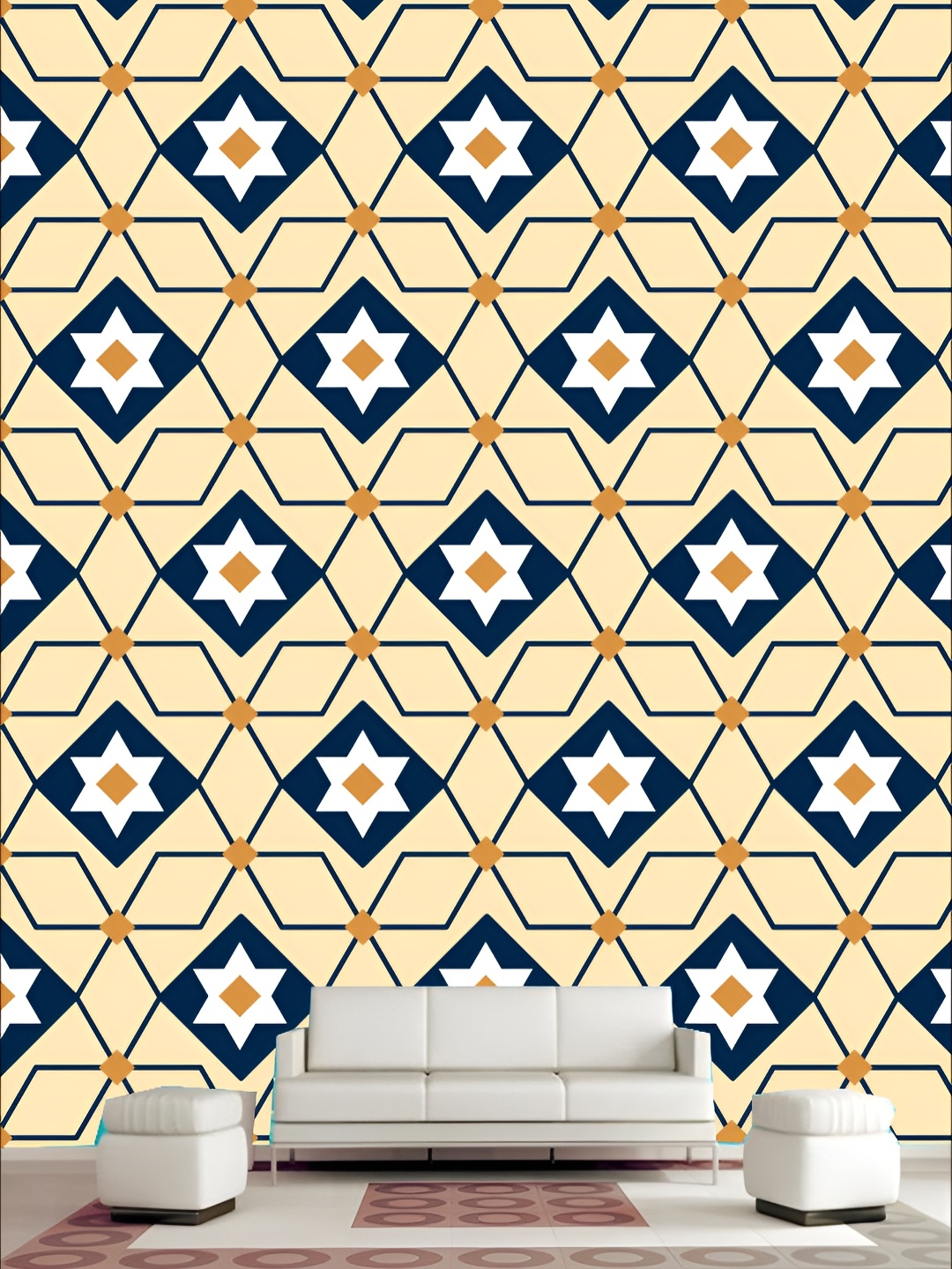 

KSHIRSA Beige & Blue Printed Self-Adhesive 3D Wallpaper