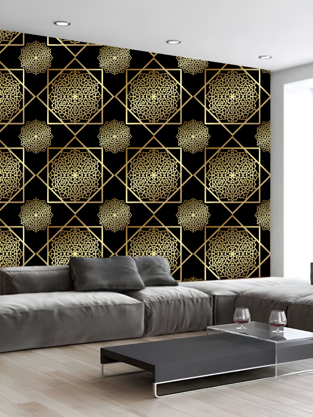 

KSHIRSA Black & Beige Printed Self-Adhesive 3D Wallpaper