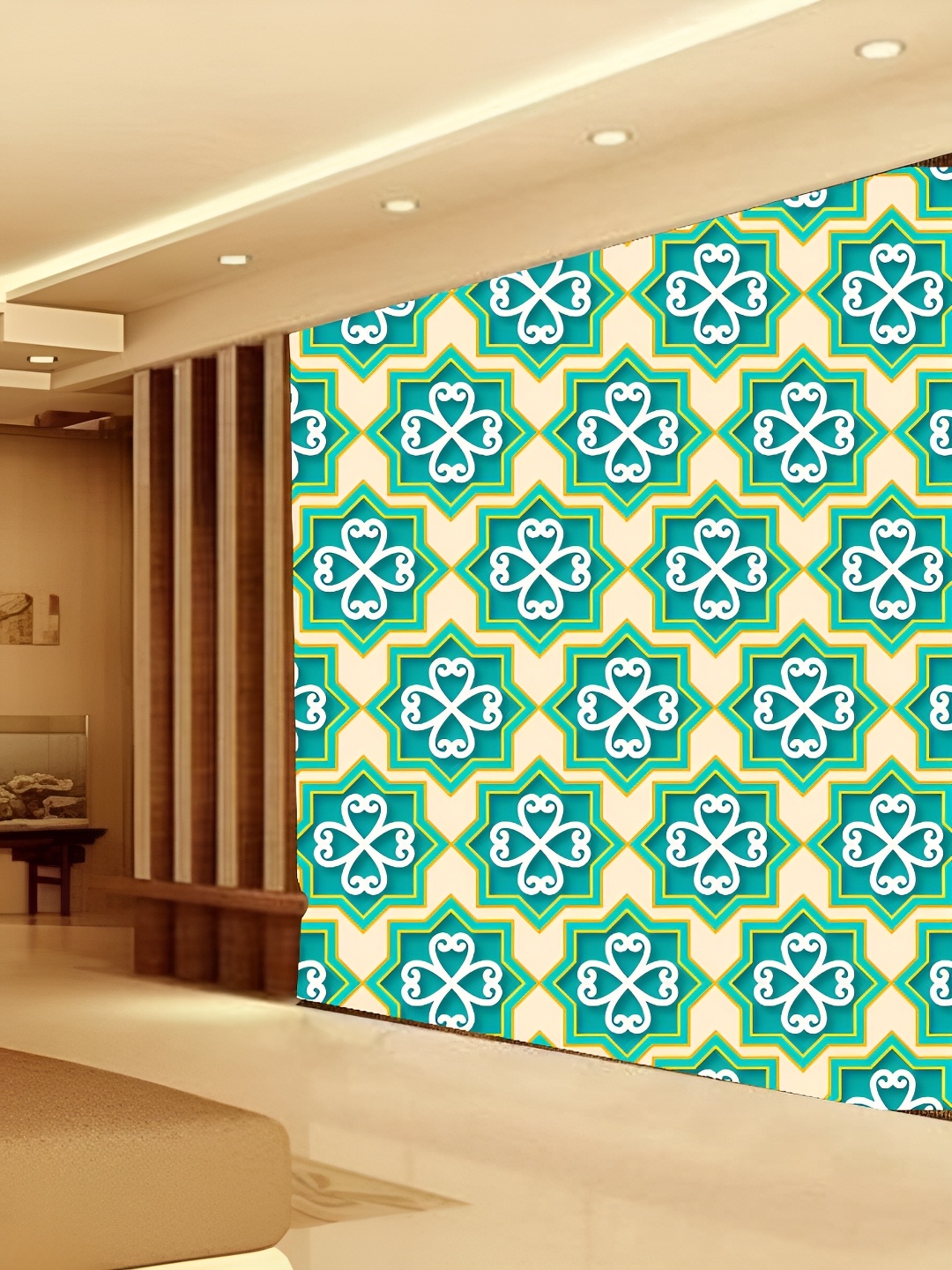 

KSHIRSA Blue & Beige Printed Self-Adhesive 3D Wallpaper