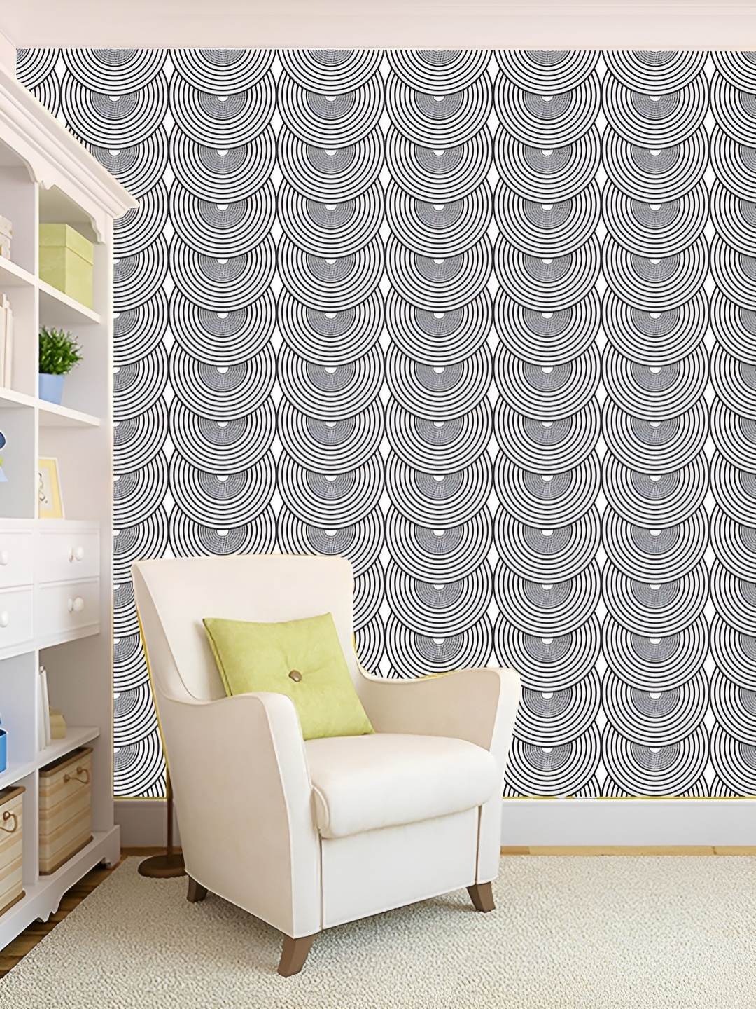 

KSHIRSA White & Black Printed Self-Adhesive 3D Wallpaper