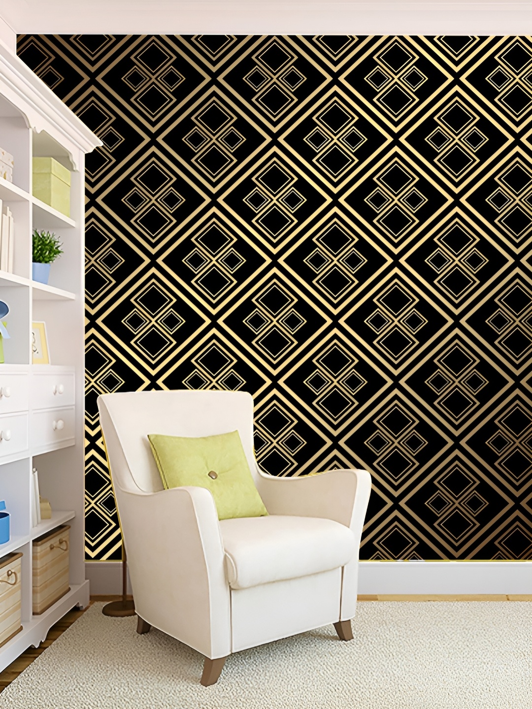 

KSHIRSA Black & Beige Printed Self-Adhesive 3D Wallpaper