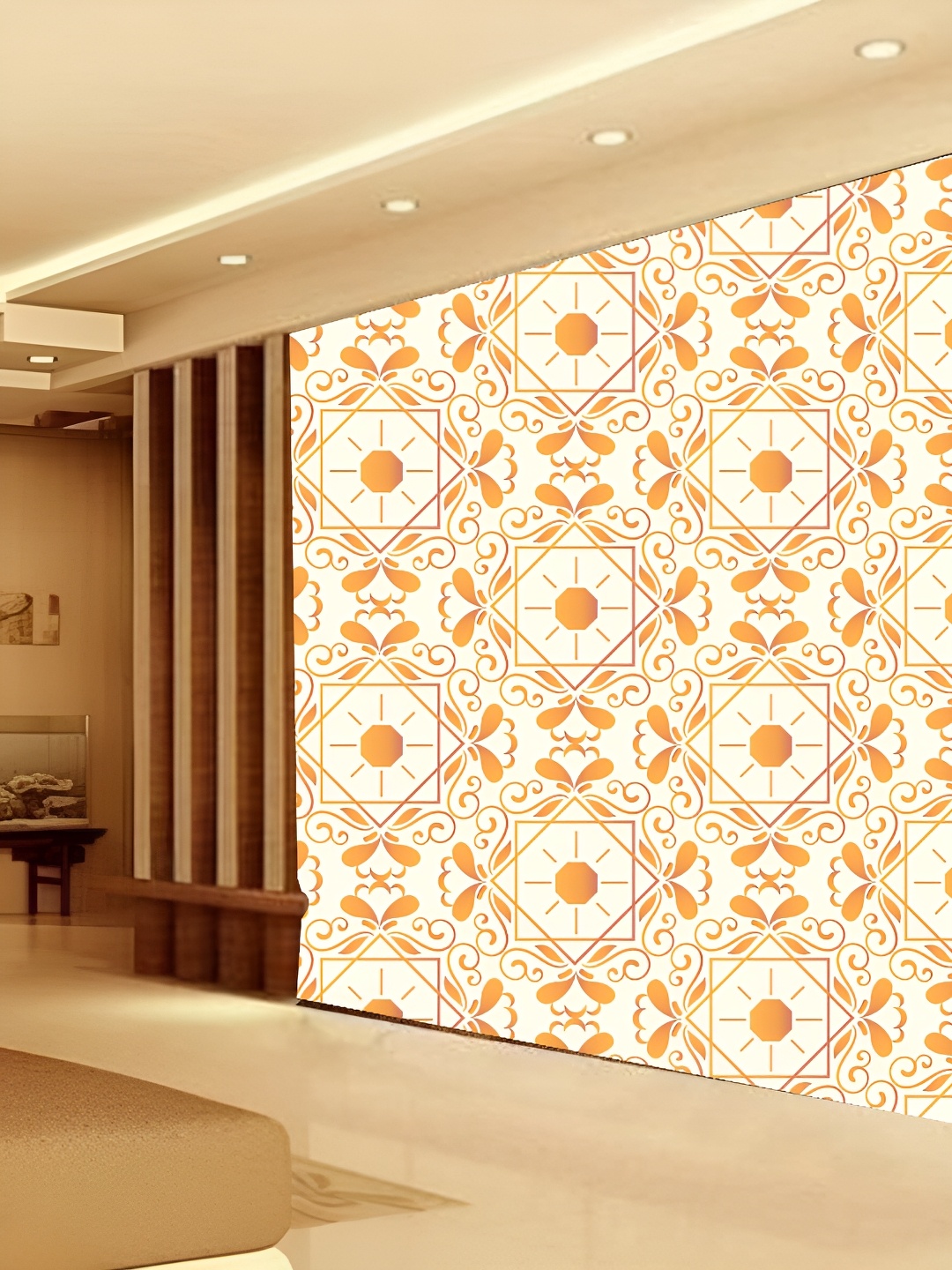 

KSHIRSA Off White & Orange Colored Printed Self-Adhesive 3D Wall Sticker