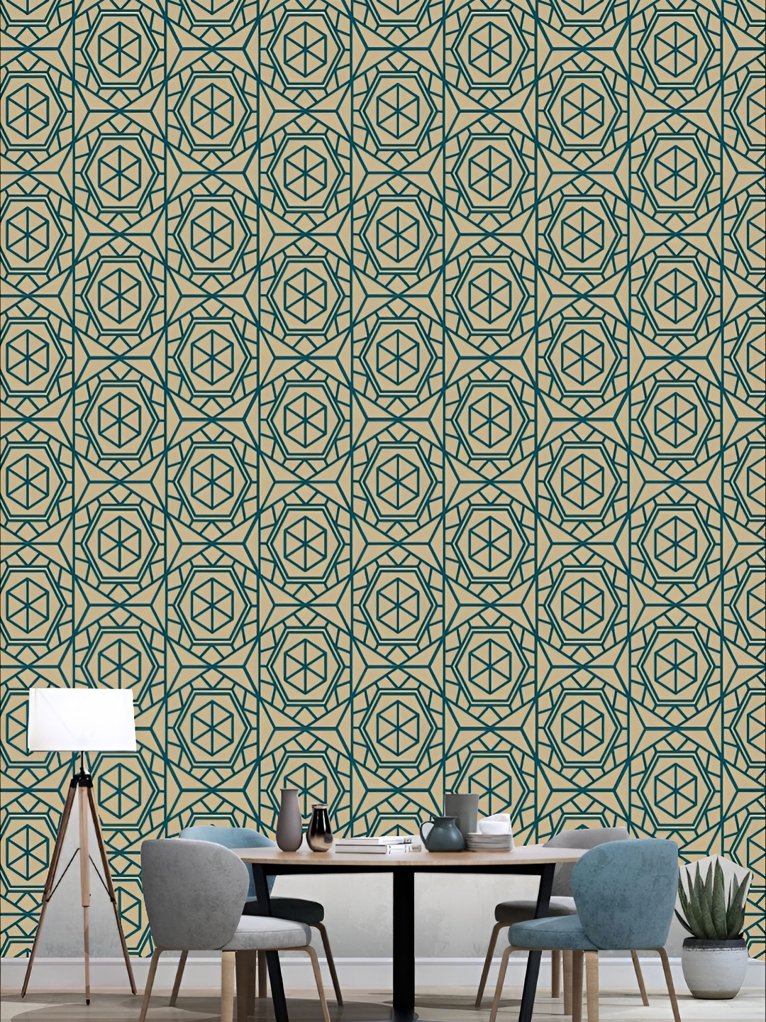 

KSHIRSA Beige & Blue Printed Self-Adhesive 3D Wallpaper